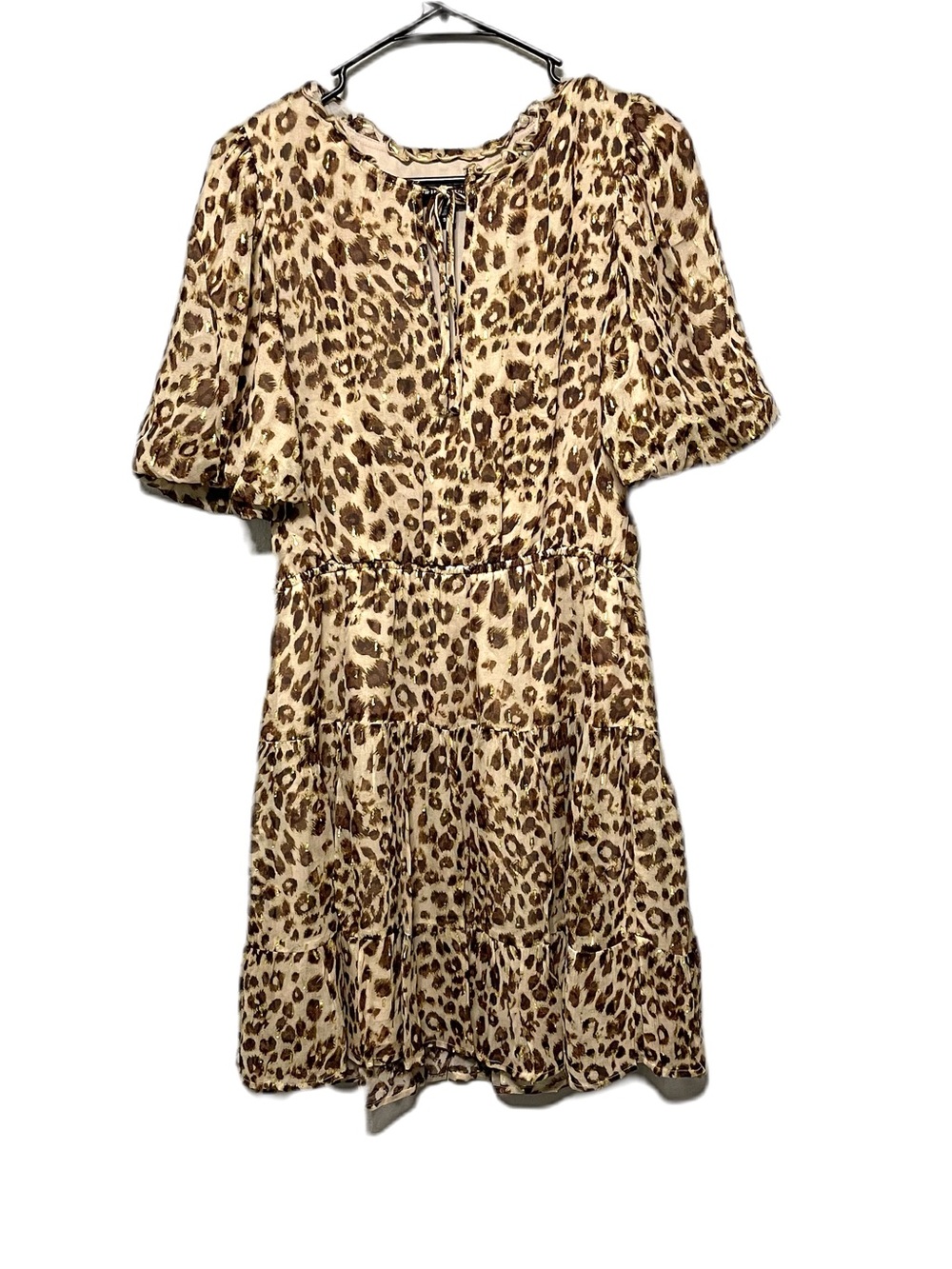 Fifteen Twenty Animal Print Sheer Overlay Mini Dress Brown Lined Womens Small